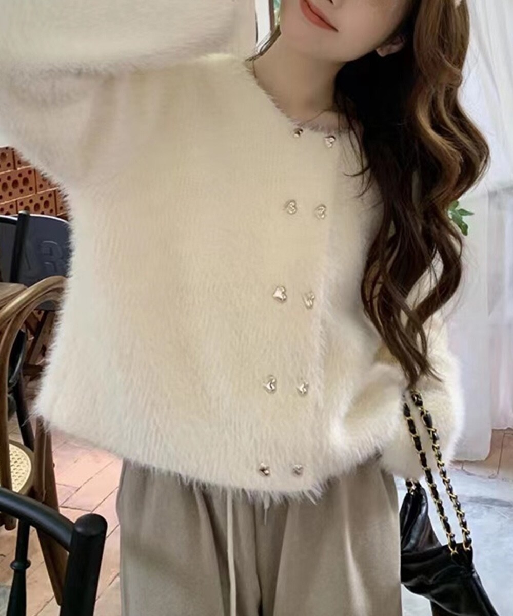 【Jasmine】シャギーニットカーディガン／ジャスミングランディフローラム（Jasmine Grandiflorum）