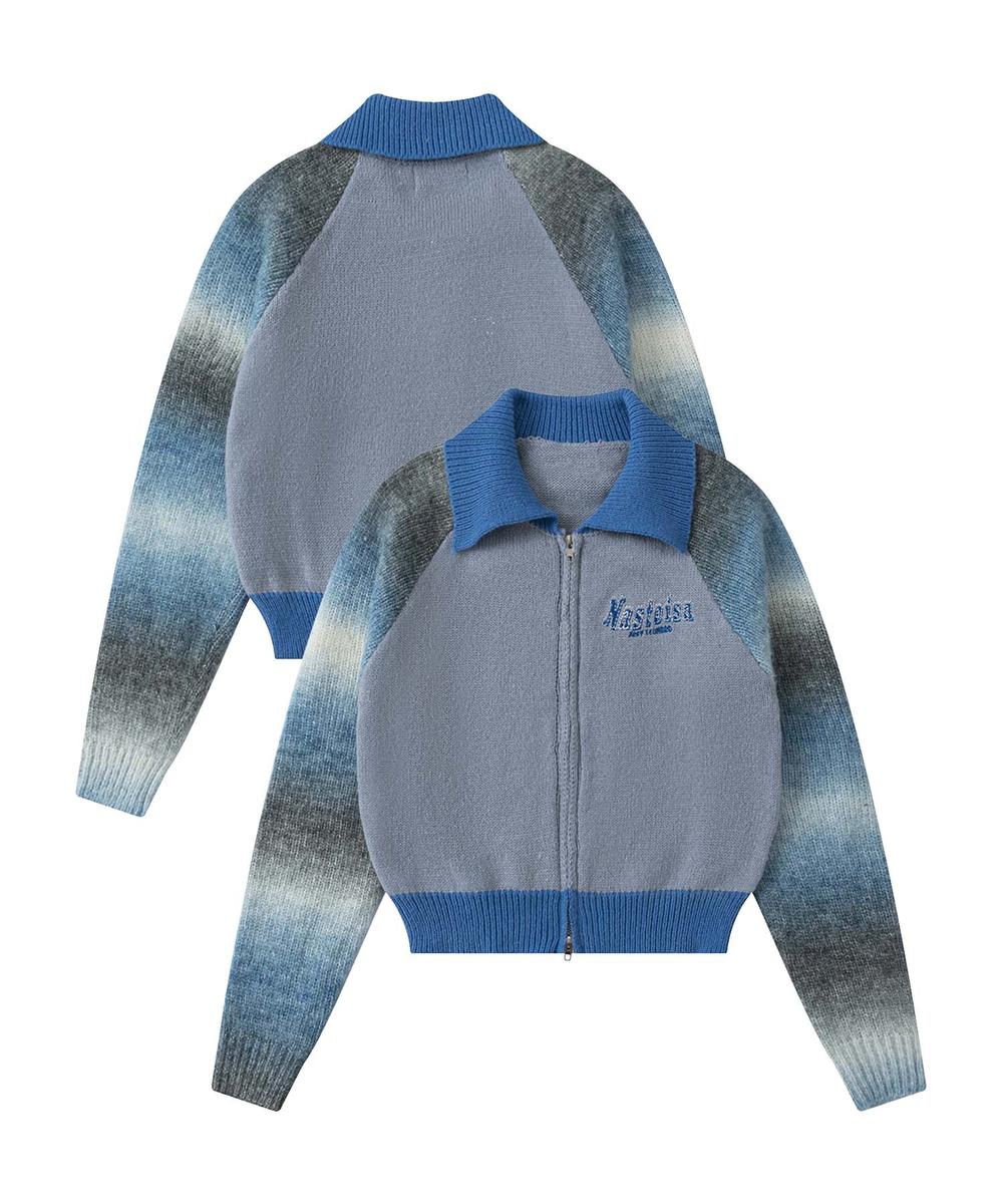 【HOOK】for　girls　グラデーションラグランスリーブポロ襟ジップカーデ／フック（HOOK）