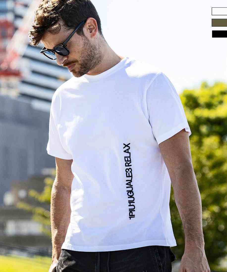 1PIU1UGUALE3 RELAX バーチカルエンブロイディー半袖Tシャツ／ウノピゥウノウグァーレトレ リラックス（1PIU1UGUALE3 RELAX）
