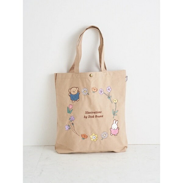 miffy 刺繍 帆布トートバッグ【ベージュフラワーリース】／ハレノヒ（Hare no hi）