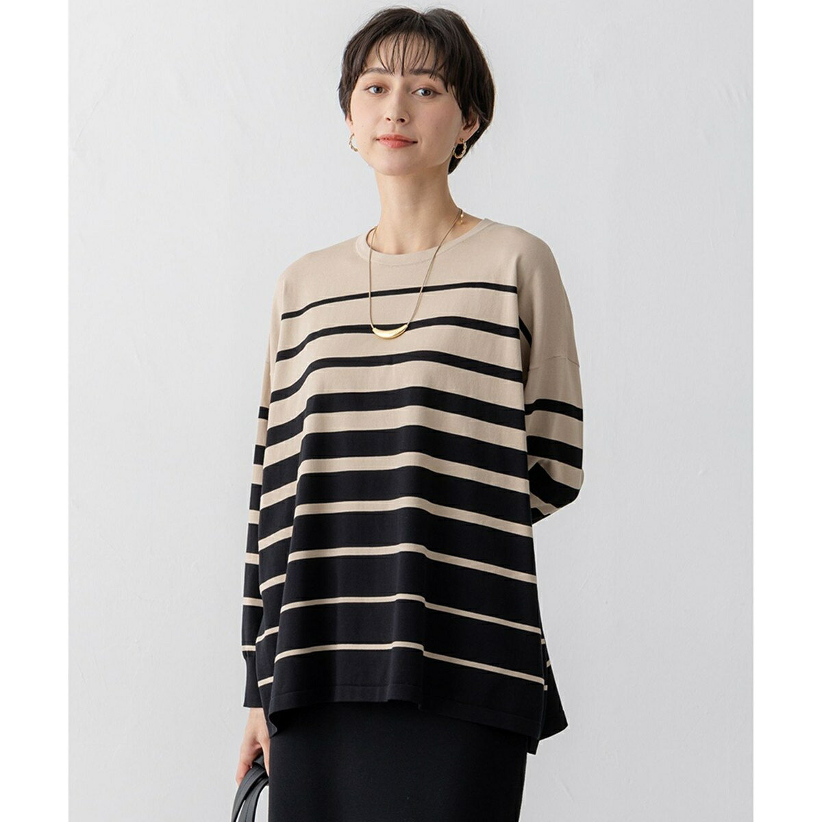 【洗える】プレミアムビオコットン ボーダー ワイド ニット／23区（23KU）