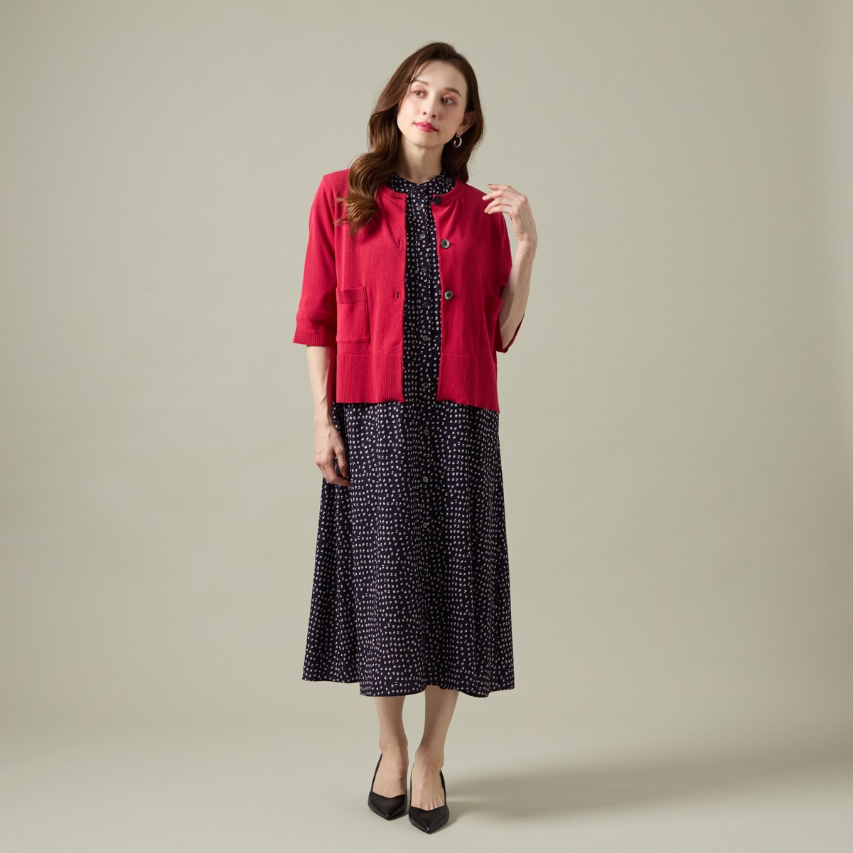 【洗える】抗菌防臭5分袖カーデ 【日本製】／ラ・クープ（LACOUPE）