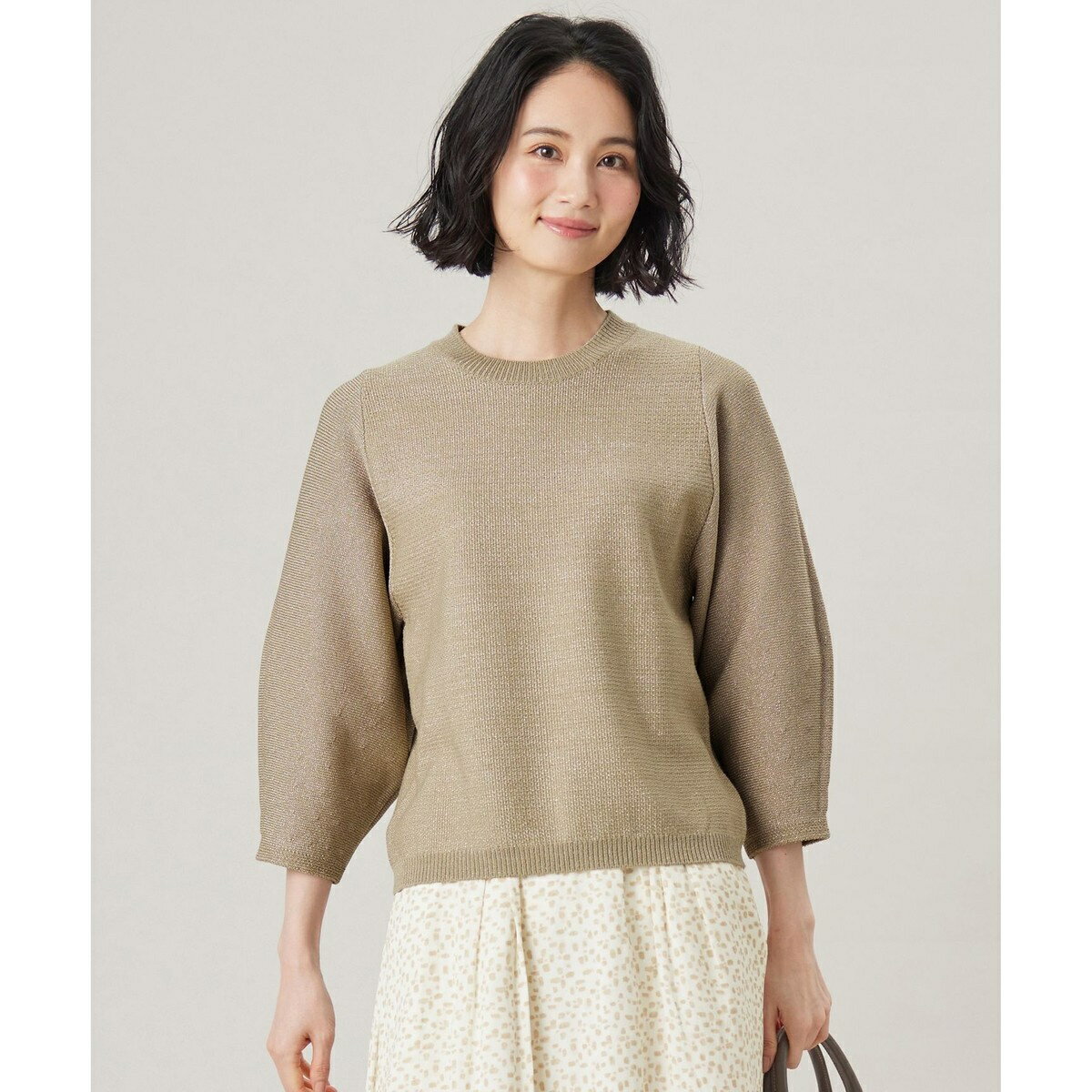 【洗える】シャイニーツイードプルオーバー ニット／自由区（JIYU-KU）