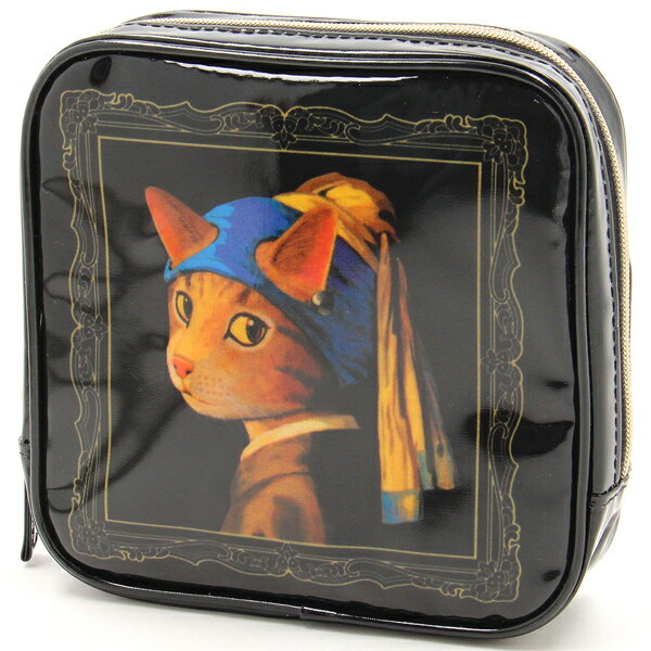 キャットアート　ポーチ　真珠のイヤリングをした少女猫　【CAT ART】／ブルーミング（BLOOMING）