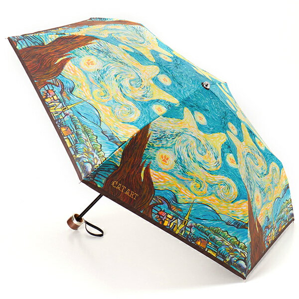 キャットアート　晴雨兼用 折りたたみ傘 (袋付) 猫星月夜　【CAT ART】／ブルーミング（BLOOMING）