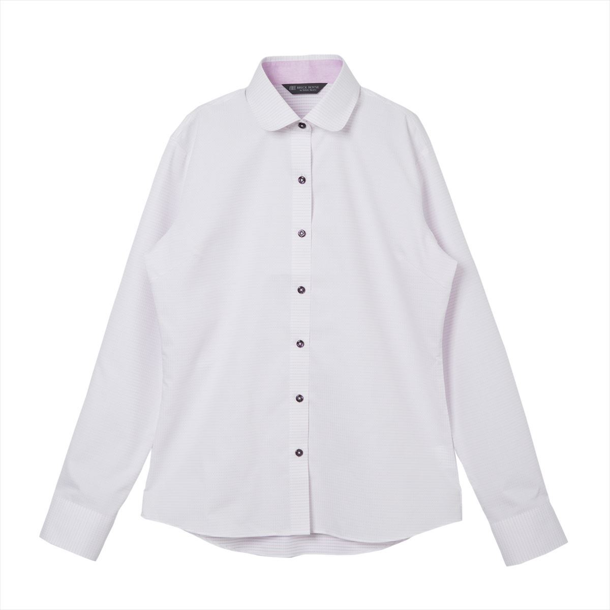 【透け防止】 ラウンド 長袖 形態安定 レディースシャツ/ブリックハウス(BRICKHOUSE)