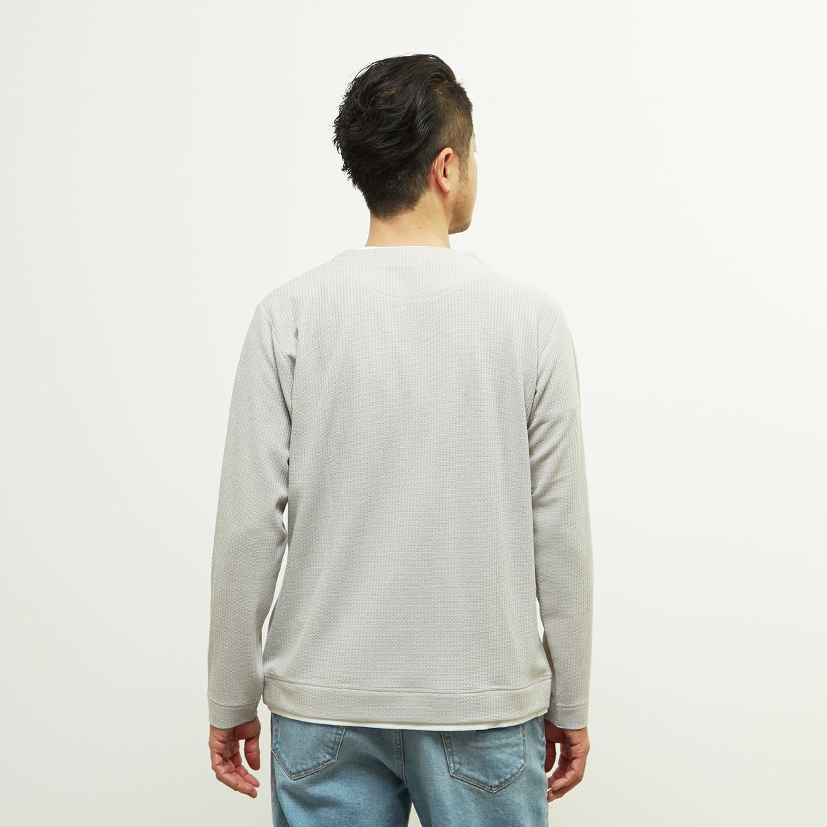 リンクスストライプフェイクレイヤードキーネックTシャツ／メンズメルローズ（MEN'S MELROSE）