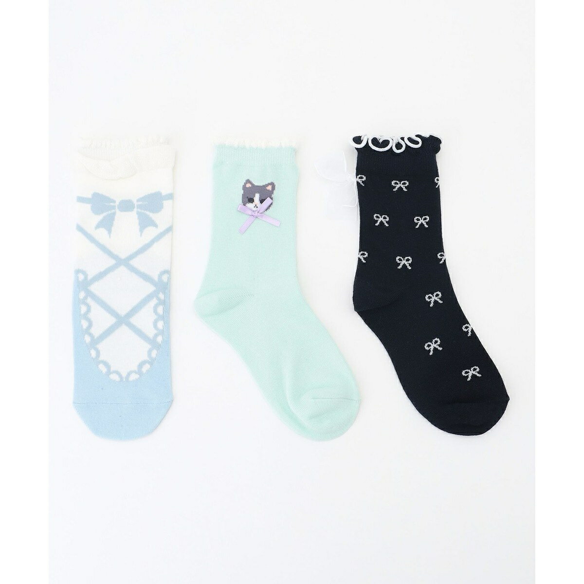 【3点セット】ソックス （ネコ×リボン）／エニィファム（any FAM）のサムネイル