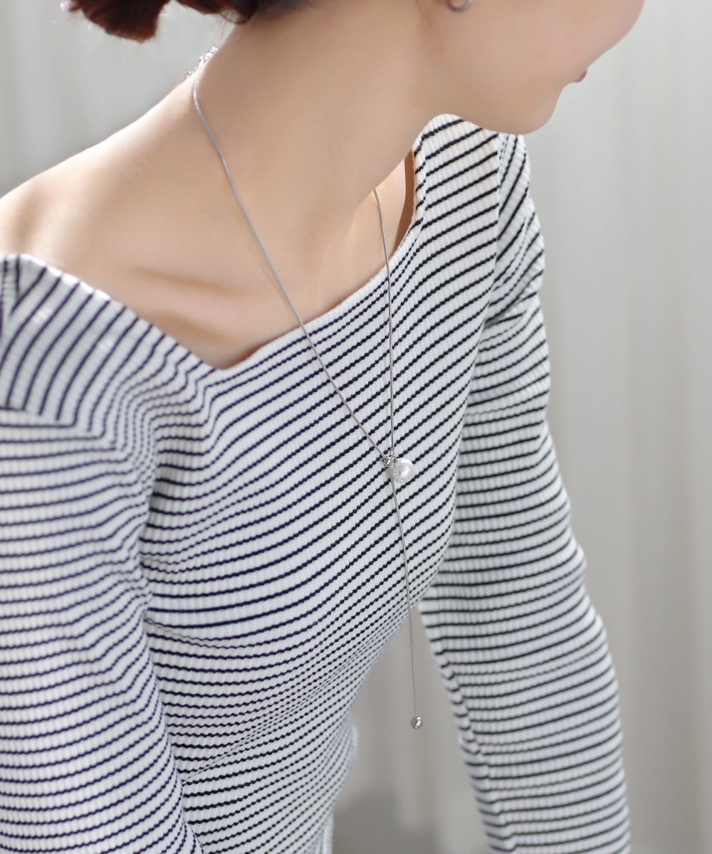 【ステンレス】パール×スネークチェーンY字ネックレス／アネモネ（ANEMONE）