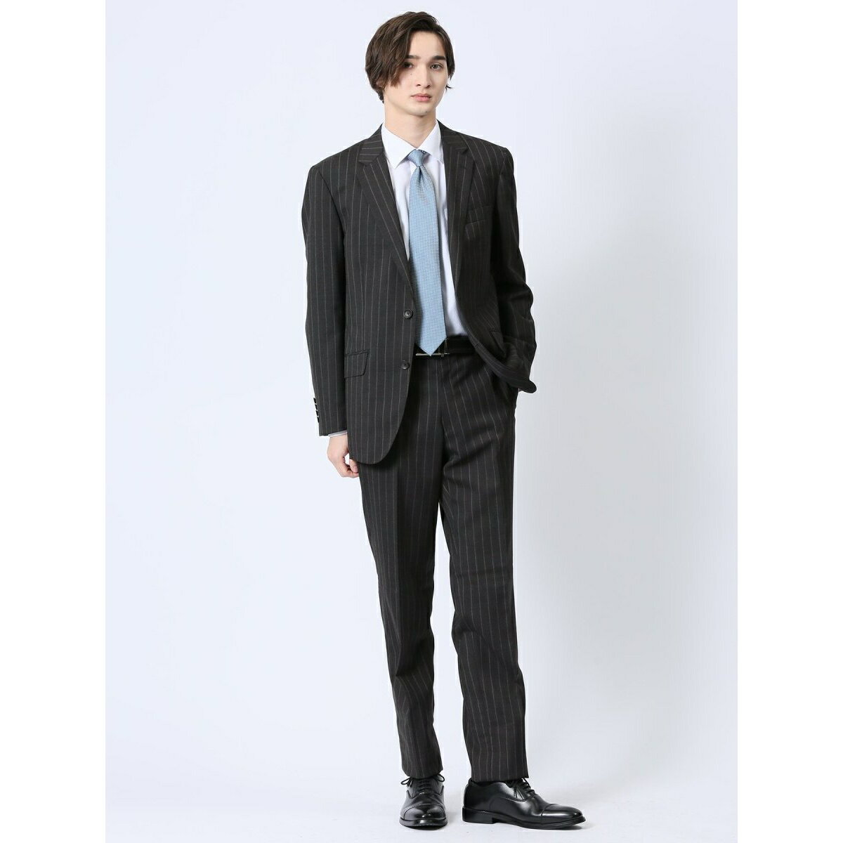 【ウール混 ストレッチ】m.f.エディトリアル 2ボタン2ピース セットアップスーツ ストライプ／m.f.エディトリアル（m.f.editorial）