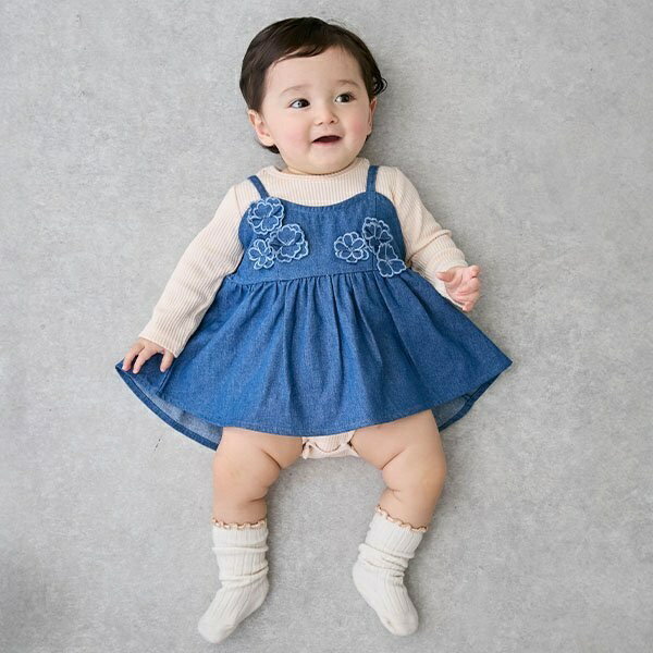 【リンク】花ビスチェロンパースセット／プティマイン（petit main）