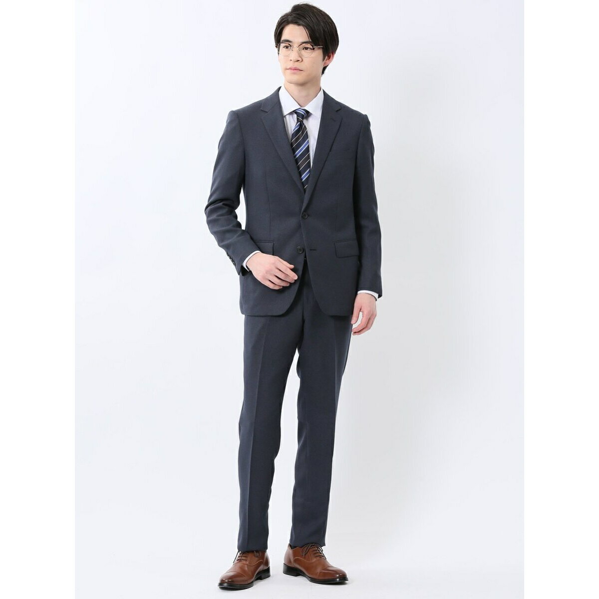 【ストレッチ ウォッシャブル】タカキュー 2ボタン2ピース ビジネスセットアップスーツ ジオメ紺/タカキュー(TAKA-Q)