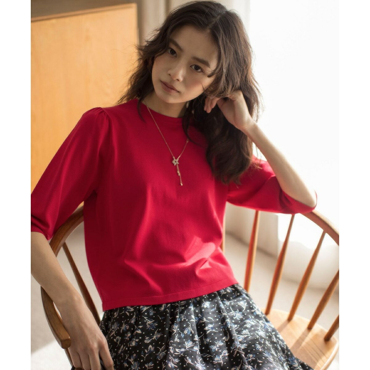 【接触冷感・UVカット】フラワーメタル ニットTシャツ／組曲（KUMIKYOKU）