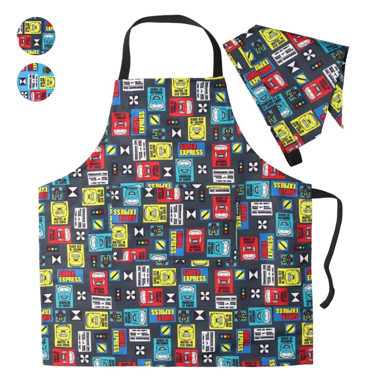 JR新幹線電車柄エプロン・三角巾セット/キッズフォーレ(Kids Foret)