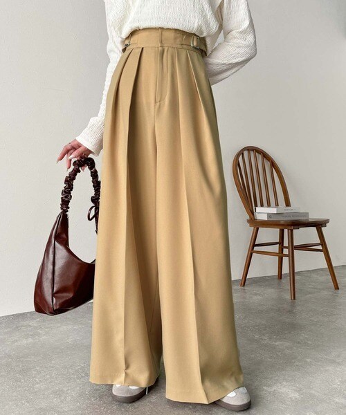 上品シルエットの優秀パンツ♪サイドベルトハイウエスト2タックワイドパンツ／クラシカルエルフ（Classical Elf）