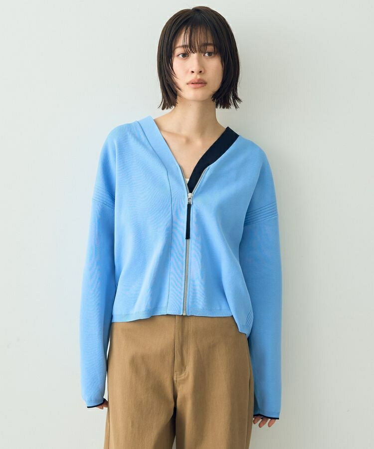 配色VネックZIPカーディガン／イェッカ ヴェッカ（YECCA VECCA）