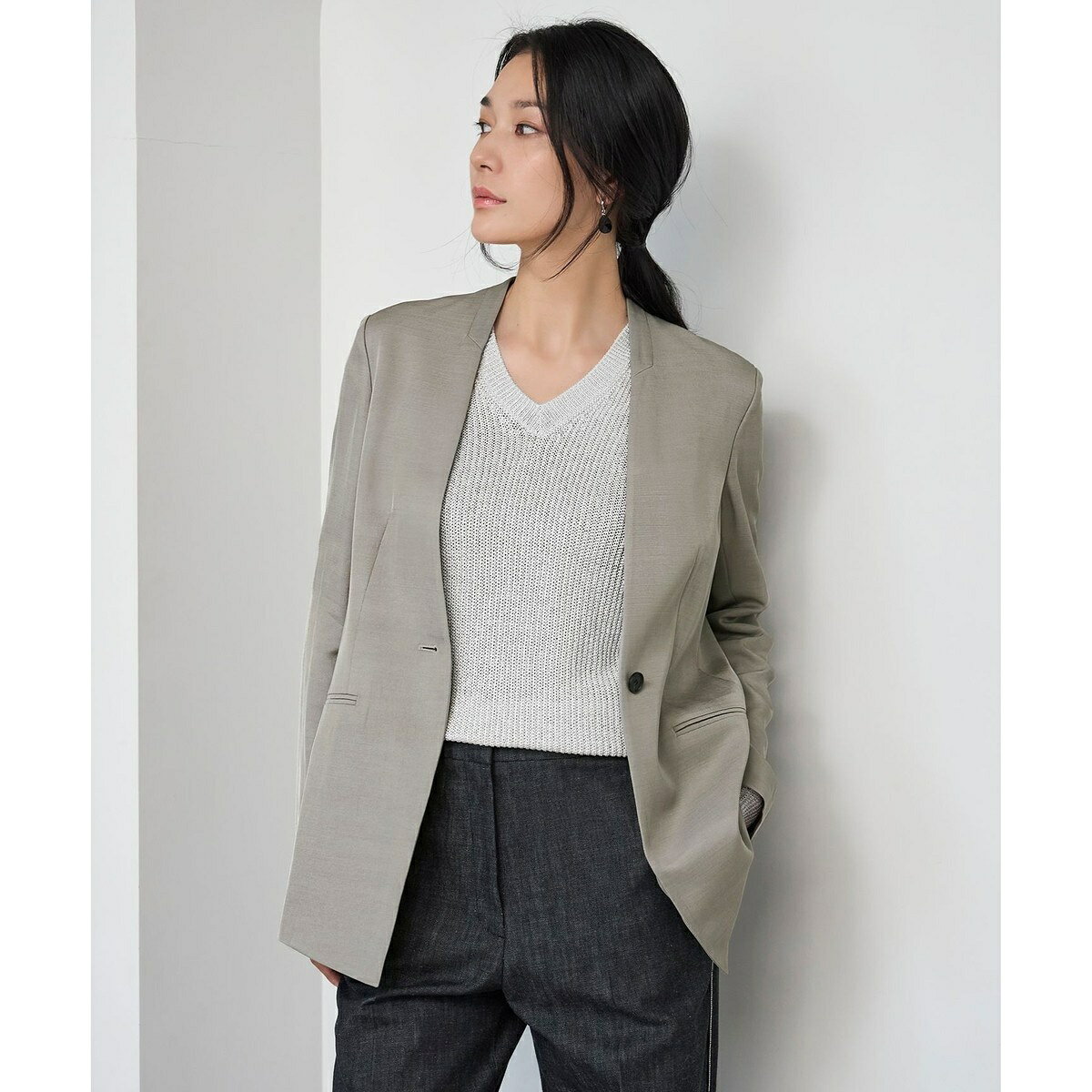 Linen, Hemp - Vi/Ly/Liツイル ノーカラージャケット／ICB（ICB）