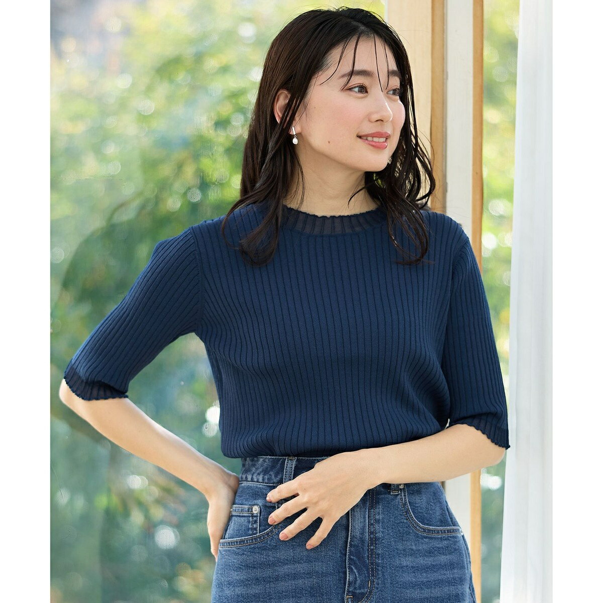 【洗濯機可/UVカット/アンチピリング】ポイントシアーリブニット／エニィ（any FAM）