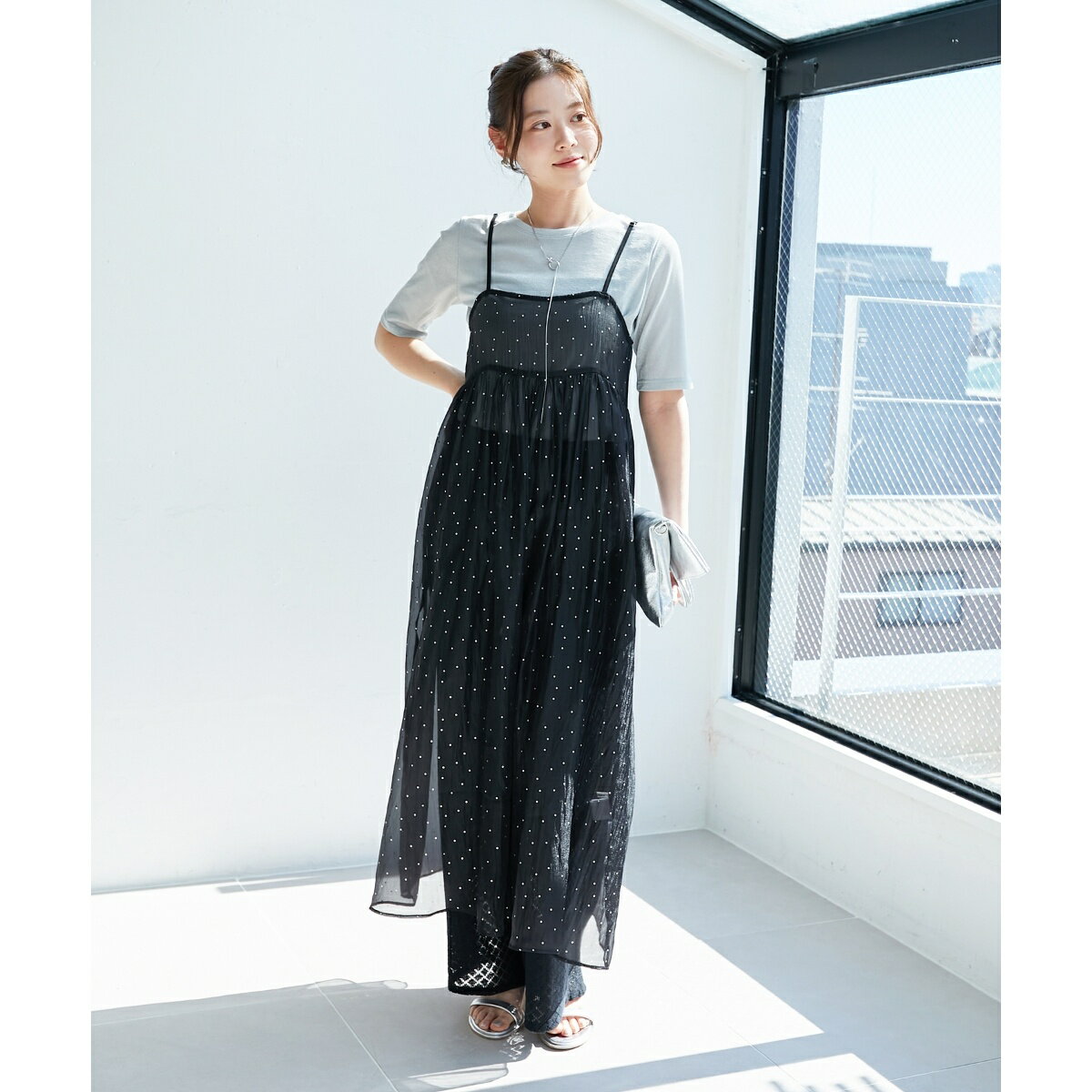 《手洗い可能》箔ドットオーガンジーキャミワンピース／ルクールブラン（le.coeur blanc）
