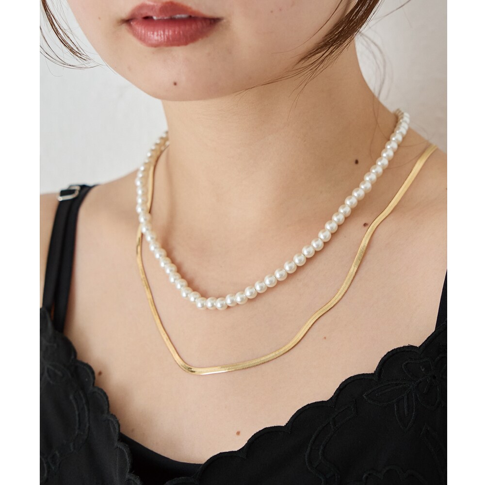 パール×スネークチェーンネックレス／ラビアンジェ（LAVEANGE）