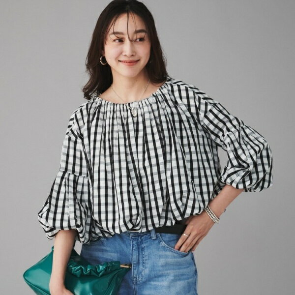 【MARILYN MOON】前後2way クレープチェックバルーンスリーブブラウス／アンタイトル（UNTITLED）