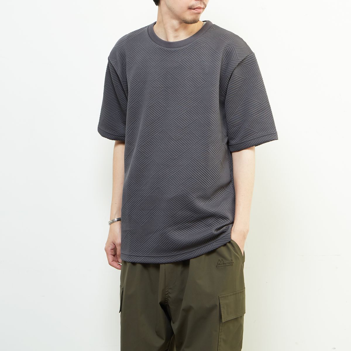 ブリスタージャガード半袖クルーネックTシャツ／メンズメルローズ（MEN'S MELROSE）