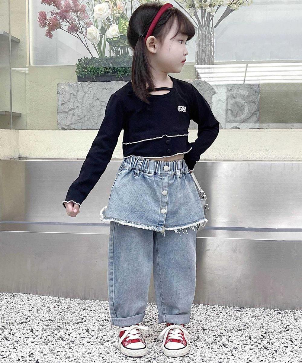 【aimoha-KIDS-】フェイクレイヤードデザインデニムパンツ／アイモハ（aimoha）