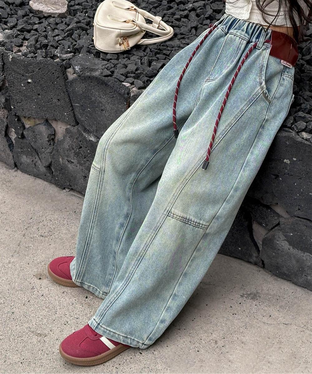 【aimoha-KIDS-】ワイドシルエットキッズデニムパンツ／アイモハ（aimoha）