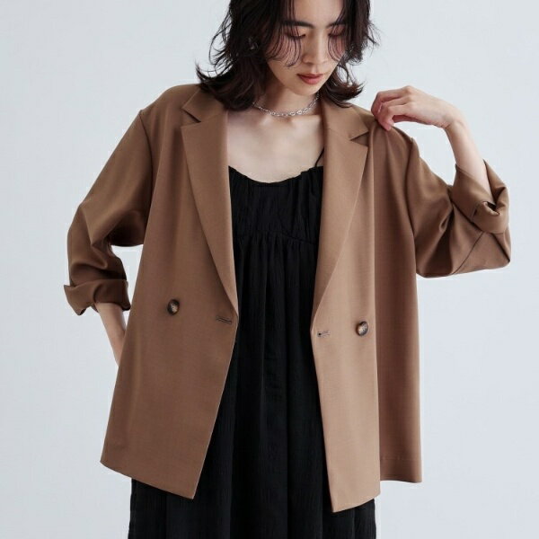 【接触冷感／セットアップ可】モードフィットダブルボタンジャケット【カセット服オケージョン通勤】／ギャ