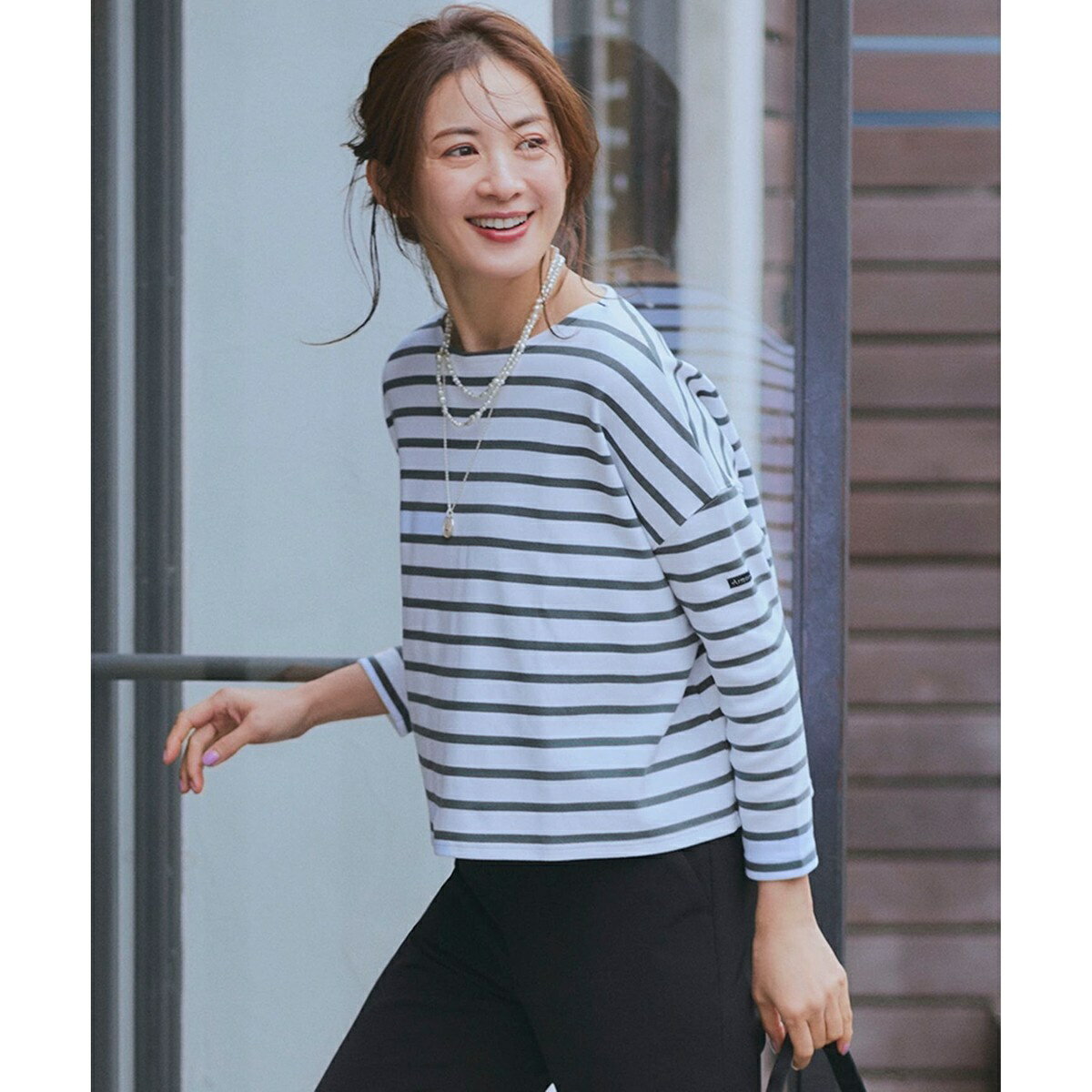 【洗える】Armor-lux スムース クロップド ボーダー カットソー/23区(23KU)