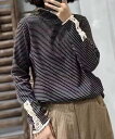 ボーダーデザインフリルタートルネックトップス/アイモハ(aimoha)