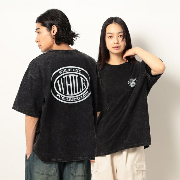 フロスト加工プリント 半袖Tシャツ／パープル＆イエロー（Purple ＆ Yellow）