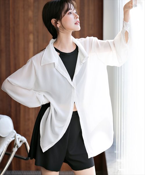 レディース水着 長袖オーバーサイズシアーシャツ+ハイネックタンキニ 上下3点セット／テディショップ（TeddyShop）