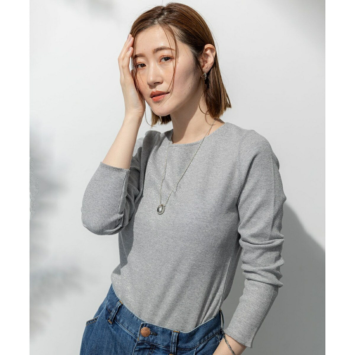 【SLOW/一部店舗限定】ラメリブジャージー ロングTシャツ／23区（23KU）