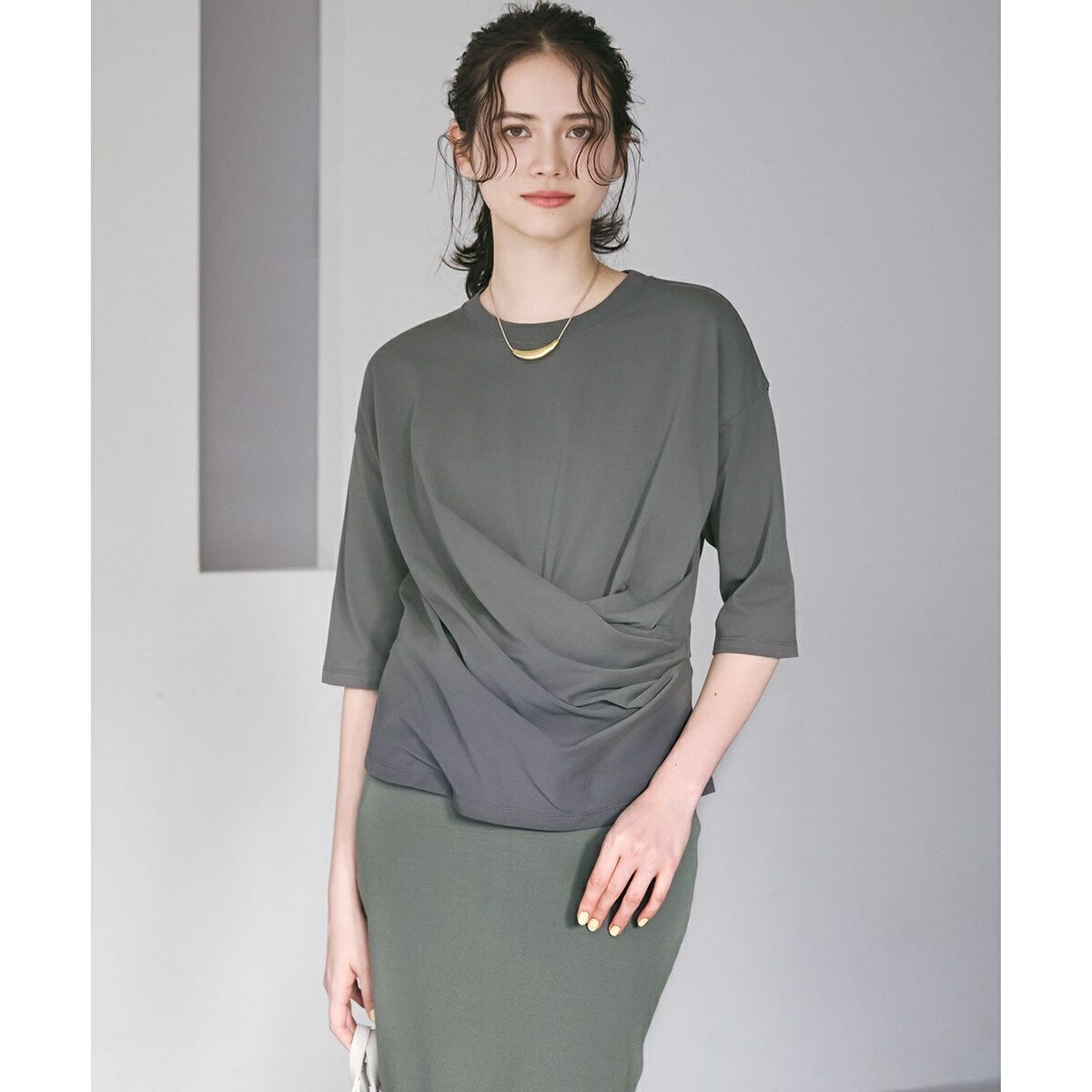 【SLOW/一部店舗限定】MVSコットン カシュクール 5分丈 Tシャツ／23区（23KU）