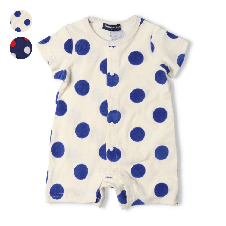 ドット柄前開き半袖ロンパース/ムージョンジョン(moujonjon)
