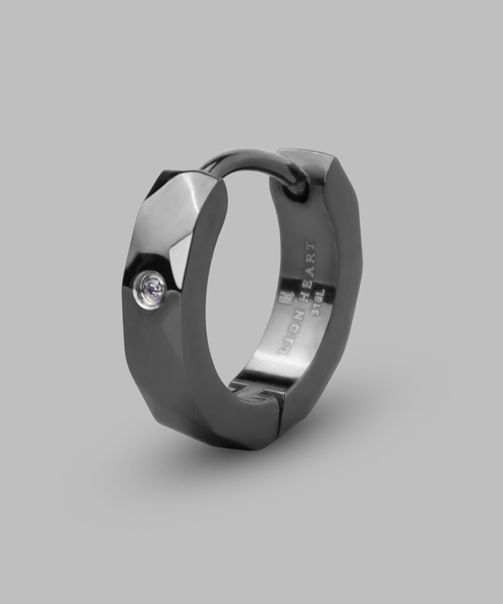 【限定展開】LH-1カッティングフープピアス/ダイヤモンド/ブラック/ステンレス 金属アレルギー対応／ライオンハート（LION HEART）