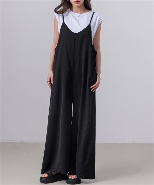 レディース きれいめワイドレッグオールインワンサロペット/オーバーオール／テディショップ（TeddyShop）