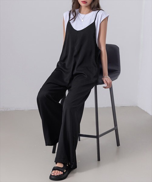 レディース きれいめワイドレッグオールインワンサロペット/オーバーオール／テディショップ（TeddyShop）