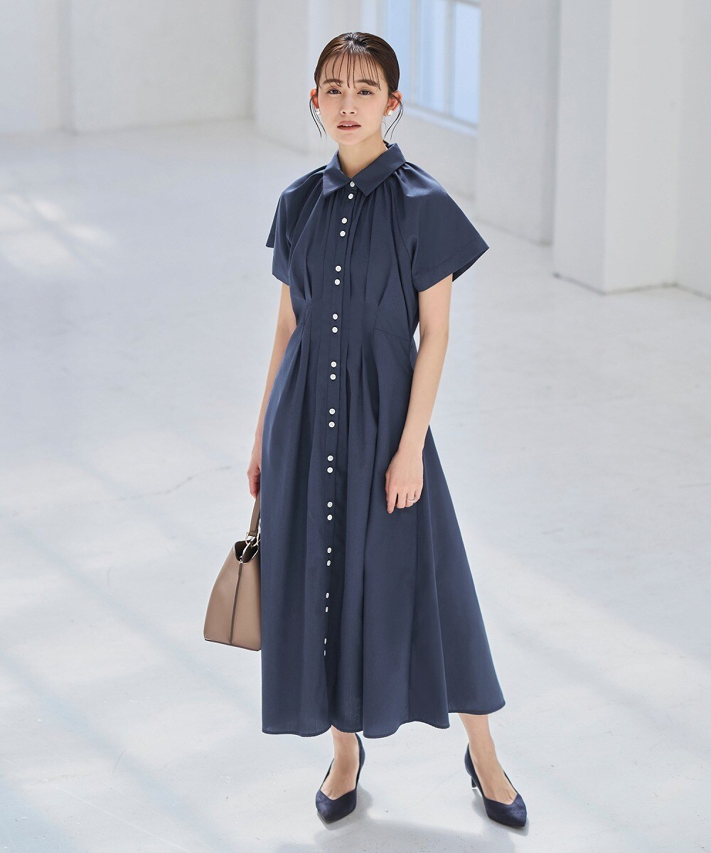 【洗える】タック＆フレア ロングシャツワンピース／ルイルエブティック（RUIRUE BOUTIQUE）