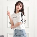 袖ラインリボンTシャツ/ピンクラテ(PINK-latte)
