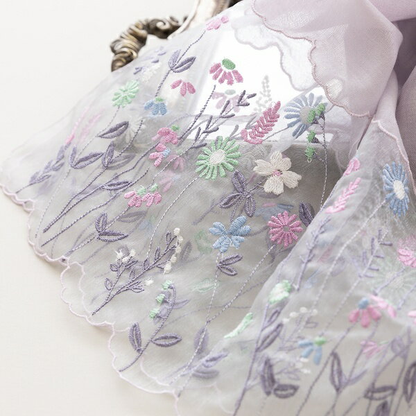 オーガンジー切替刺繍ストール／ローズティアラ（Rose Tiara）