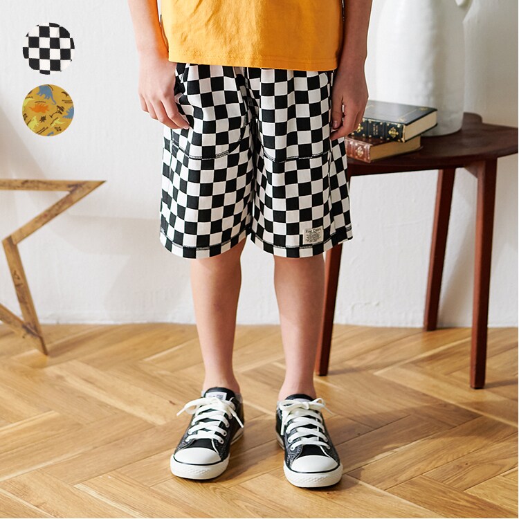 チェッカー・恐竜柄5分丈ハーフパンツ／クレセント（Crescent）