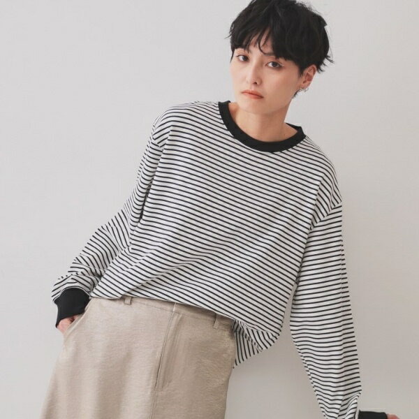 ボーダールーズフィットカットソー【洗濯機洗い可】／オペークドットクリップ（OPAQUE.CLIP）