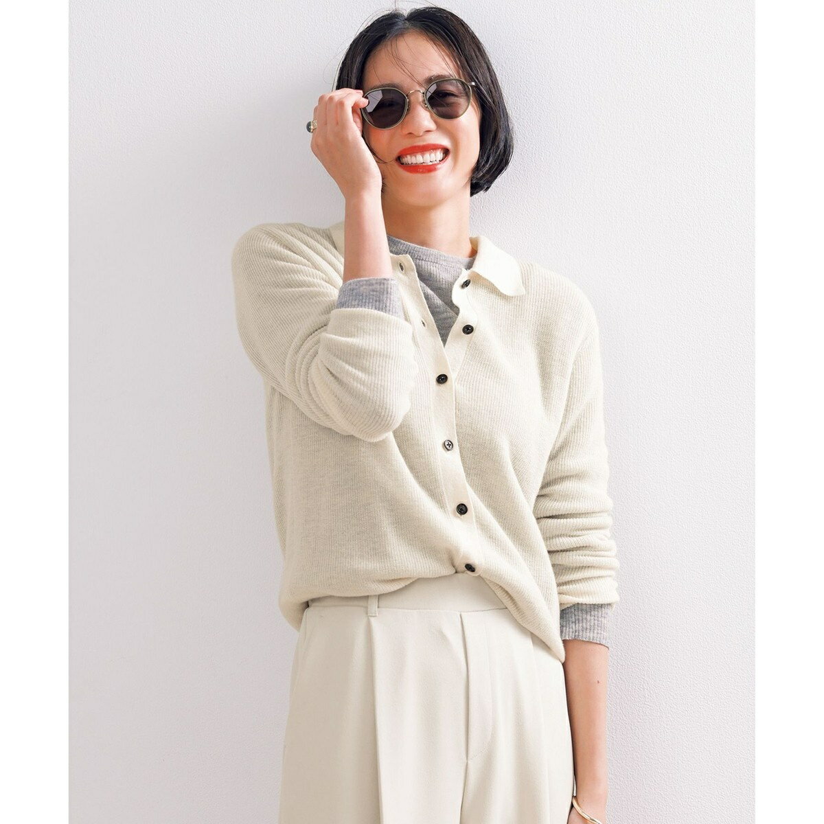 ファインアルパカ 襟付きカーディガン／アンフィーロ（UNFILO）