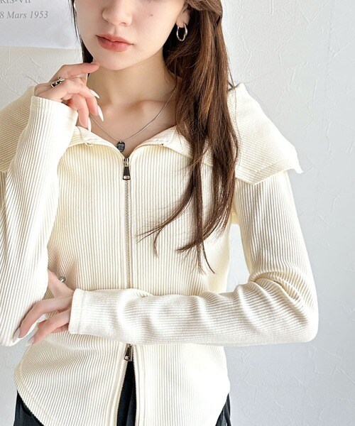 【mily bilet】トレンドの韓国風。高見えダブルジップオフショルカットソー(長袖)／クラシカルエルフ（Classical Elf）