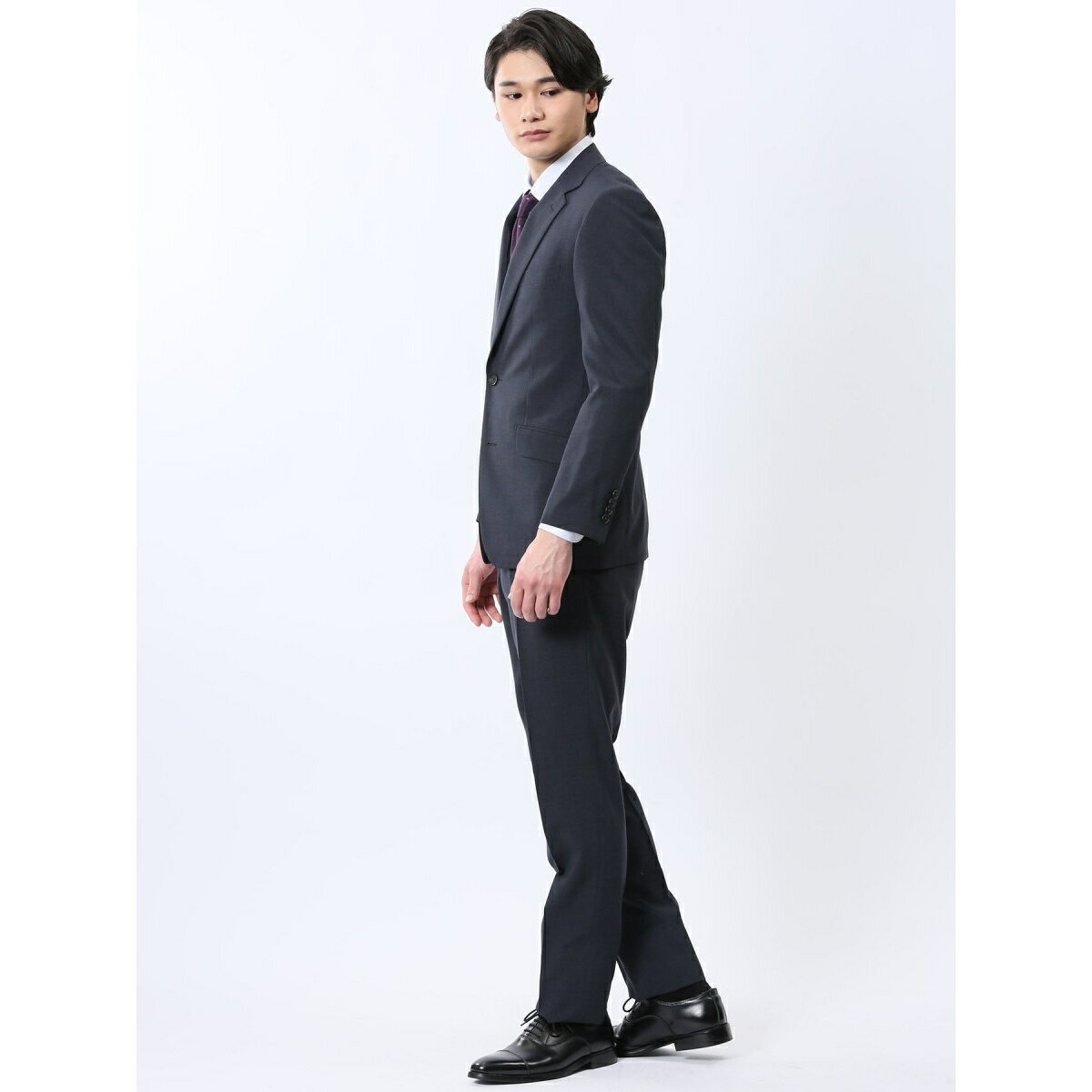 【ストレッチ ウォッシャブル】タカキュー 2ボタン2ピース ビジネスセットアップスーツ チェック紺／タカキュー（TAKA-Q）