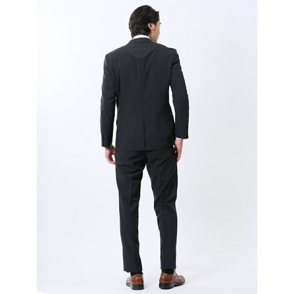 【ストレッチ ウォッシャブル】タカキュー 2ボタン2ピース ビジネスセットアップスーツ ストライプ黒／タカキュー（TAKA-Q）