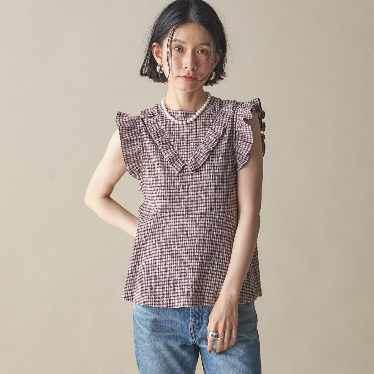 NINE CASE:〈手洗い可能〉フリル ノースリーブ トップス／シップス（SHIPS）