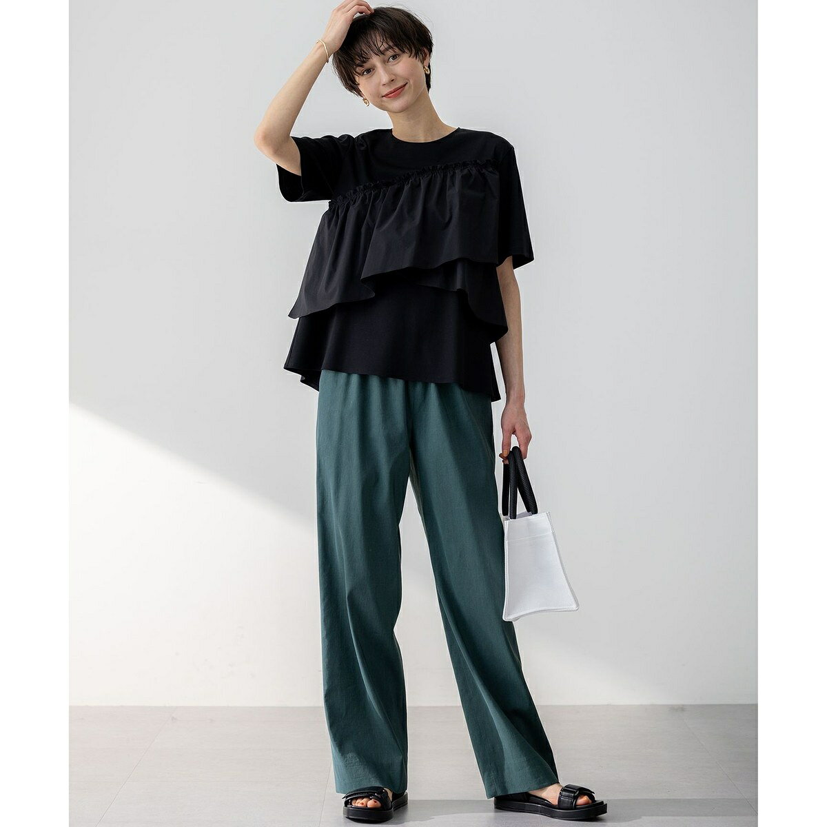 【洗える】リネンレーヨンストレッチ ドロスト ワイド パンツ／23区（23KU） 0101marui-12847307 丸井(マルイ)楽天市場店 サンプル画像3